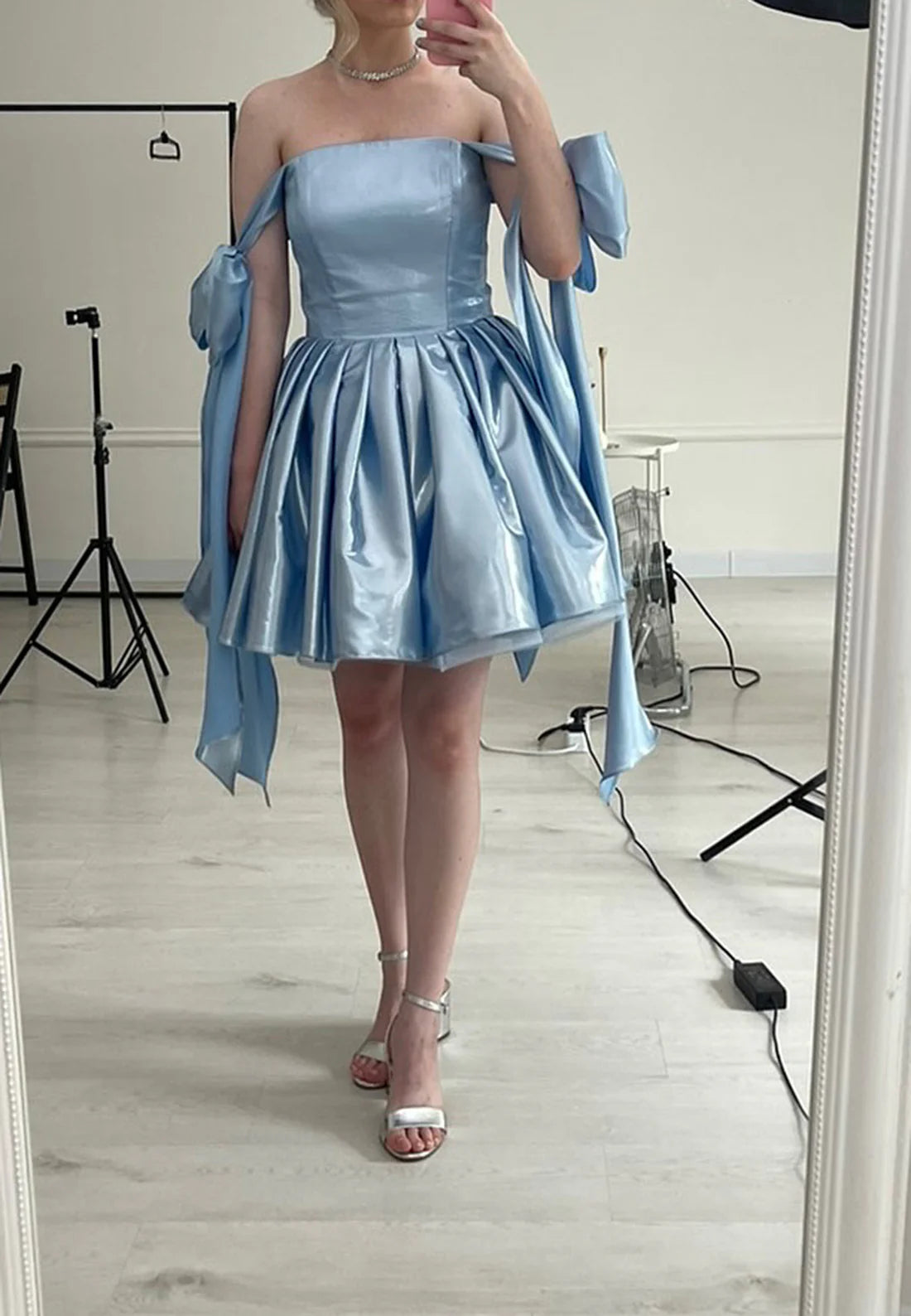 Square Bowknots Pleated A-Line Short Party Dress Simple gentle beautiful and unique design