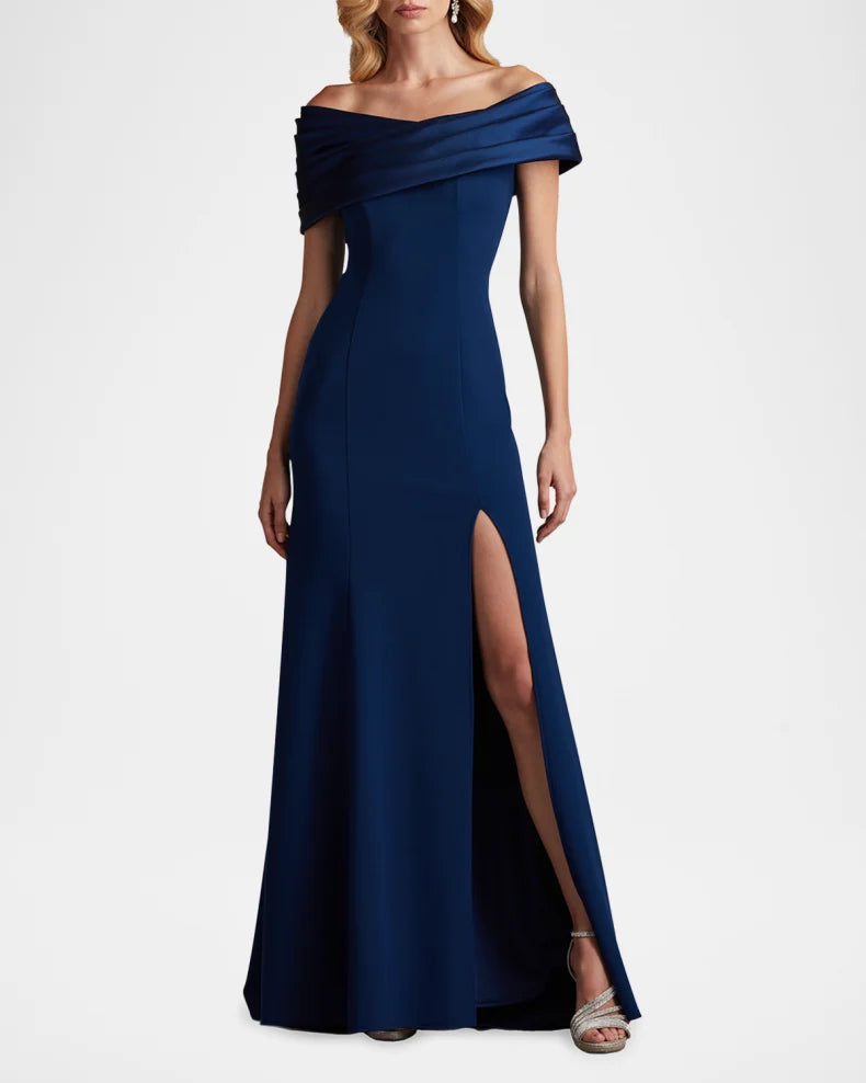 Off-Shoulder A-Line Crepe & Taffeta Gown Beautiful and charming simple and unique design