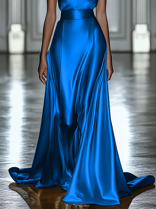Simple beautiful generous and full of charm Blue Rhinestone Halter Sleeveless A-Line Gown