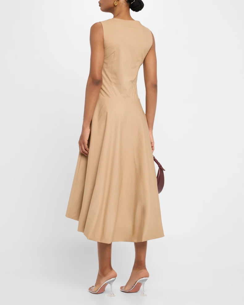 Sleeveless High-Low Rosette Midi Dress Simple beautiful generous and full of charm