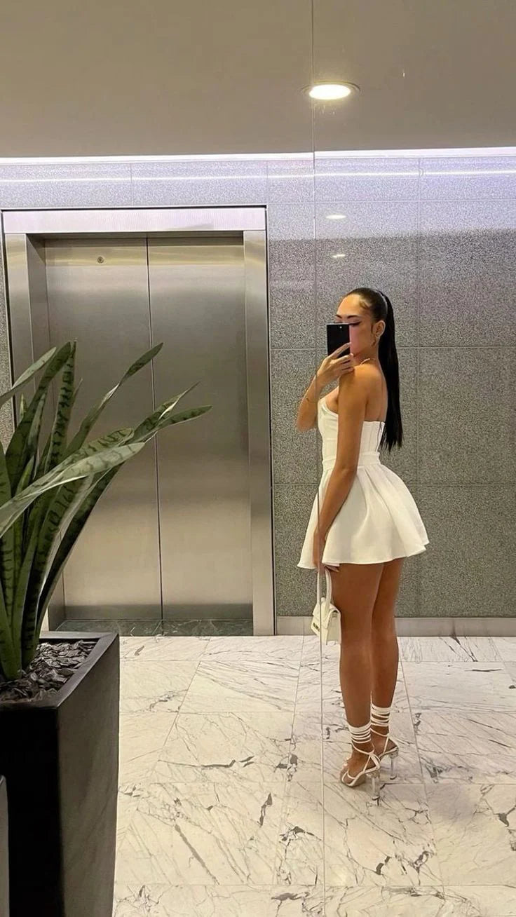 Cute White Strapless Homecoming Dress White Party Dress