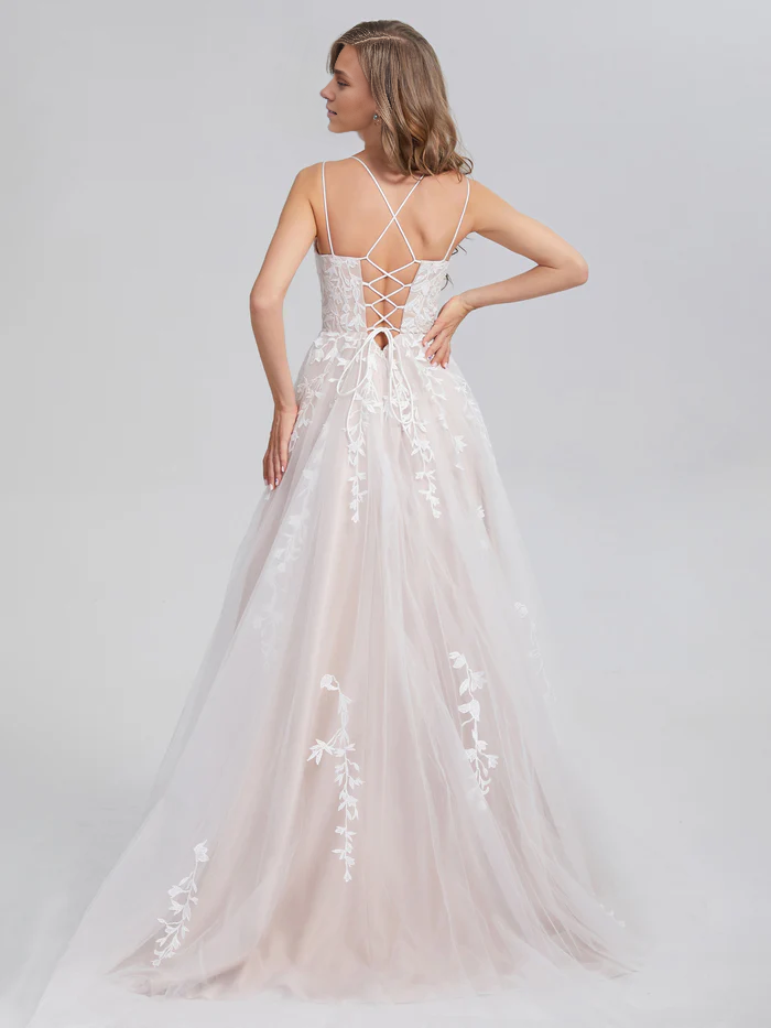 Criss Cross Appliques Satin Tulle Prom Dresses Simple gentle atmospheric and unique design