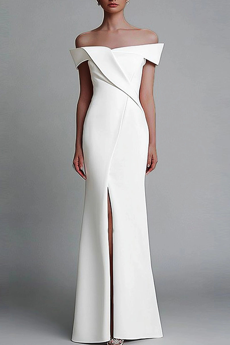Evening Formal Elegant Dress Off Shoulder White Maxi Dress