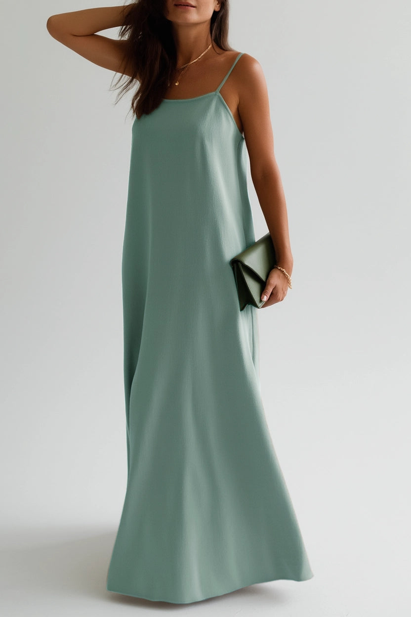 Casual Party Dress Green Spaghetti Strap Maxi Dress Simple beautiful generous and full of charm