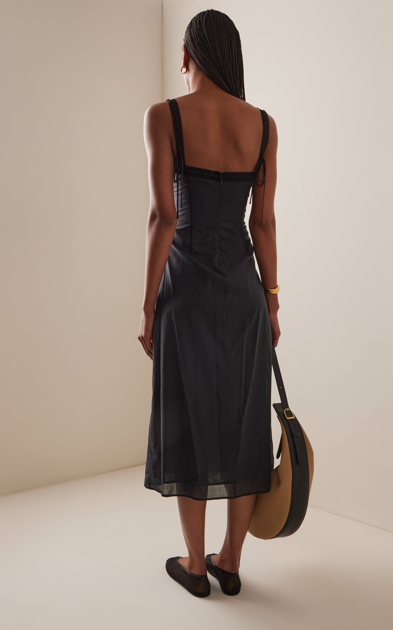 Lace-Trimmed Cotton Midi Dress Full of charm simple and atmospheric