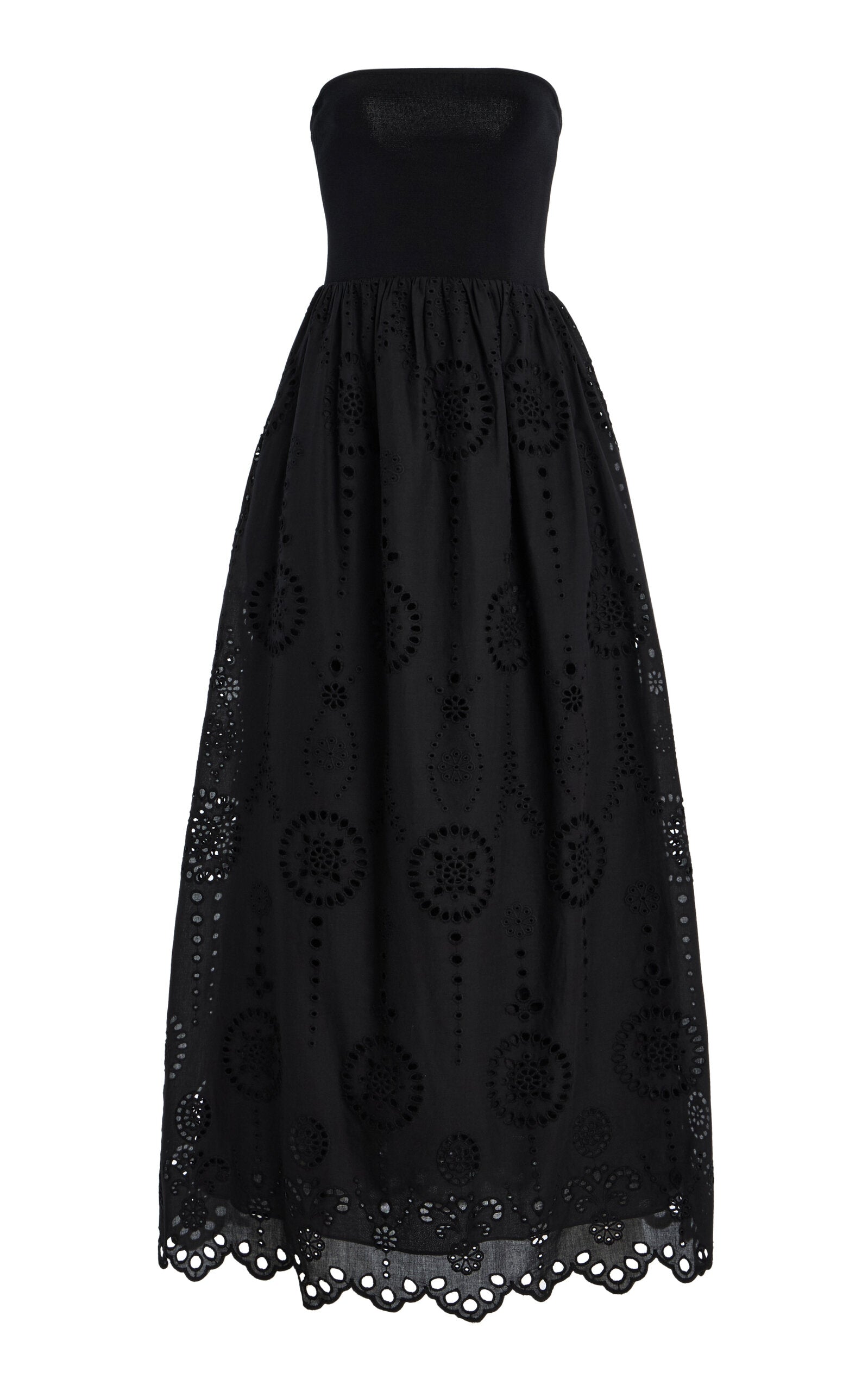 Knit and Broderie Anglaise Cotton Midi Dress Full of charm simple and atmospheric