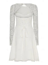 Ball Gown A-Line Cocktail Dresses Elegant Dress Wedding Short / Mini Long Sleeve Scoop Neck Satin with Appliques 2025