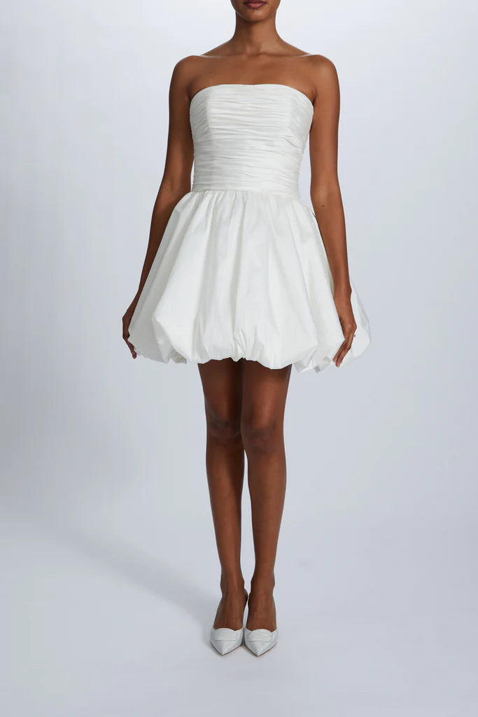 Taffeta ruched dropped waist mini dress with gathered ballon skirt Simple atmo spheric beautiful and unique desig