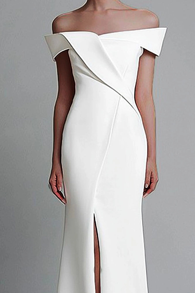 Evening Formal Elegant Dress Off Shoulder White Maxi Dress