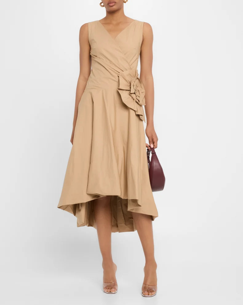 Sleeveless High-Low Rosette Midi Dress Simple beautiful generous and full of charm