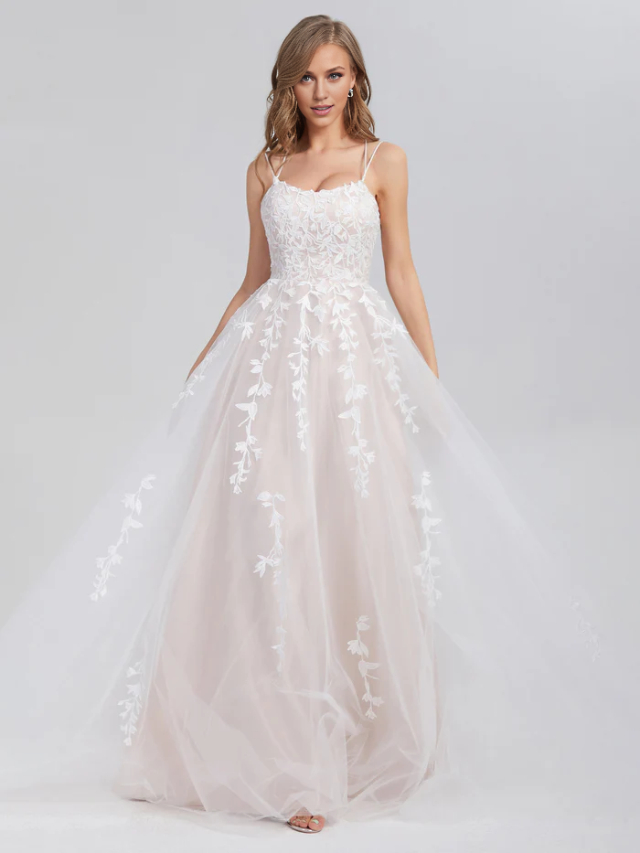 Criss Cross Appliques Satin Tulle Prom Dresses Simple gentle atmospheric and unique design
