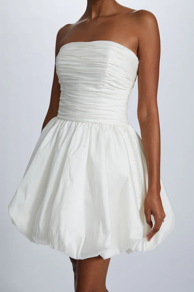 Taffeta ruched dropped waist mini dress with gathered ballon skirt Simple atmo spheric beautiful and unique desig
