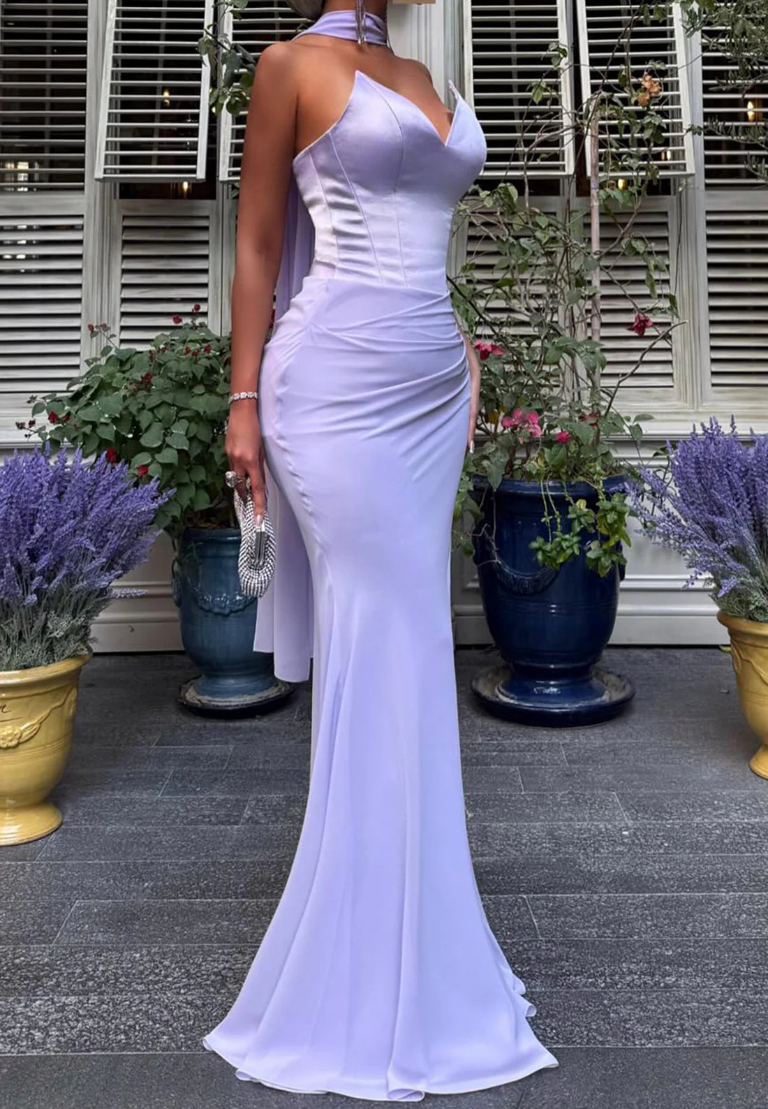 V-Neck Strapless Sleek Prom Dress Mermaid Lilac Evening Dress Simple gentle beautiful and unique design