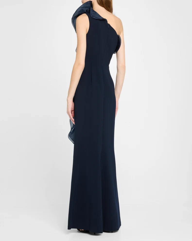 One-Shoulder Metallic Jacquard Gown Beautiful and charming simple and unique desig