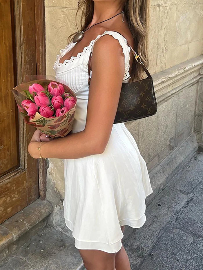 White Lace Deep V Neck Sexy Short Graduation Dress