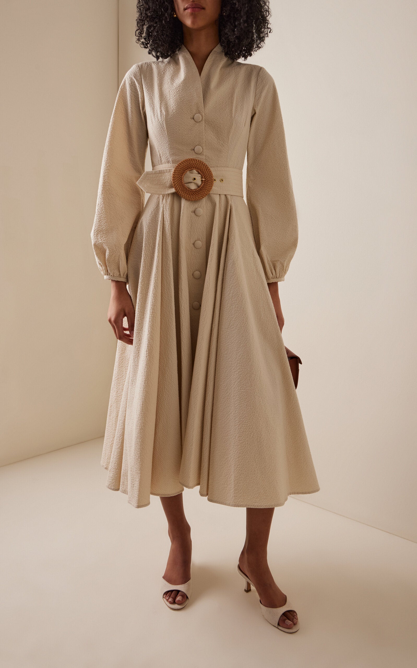 Belted Cotton Midi Coat Dress Full of charm simple and atmospheric