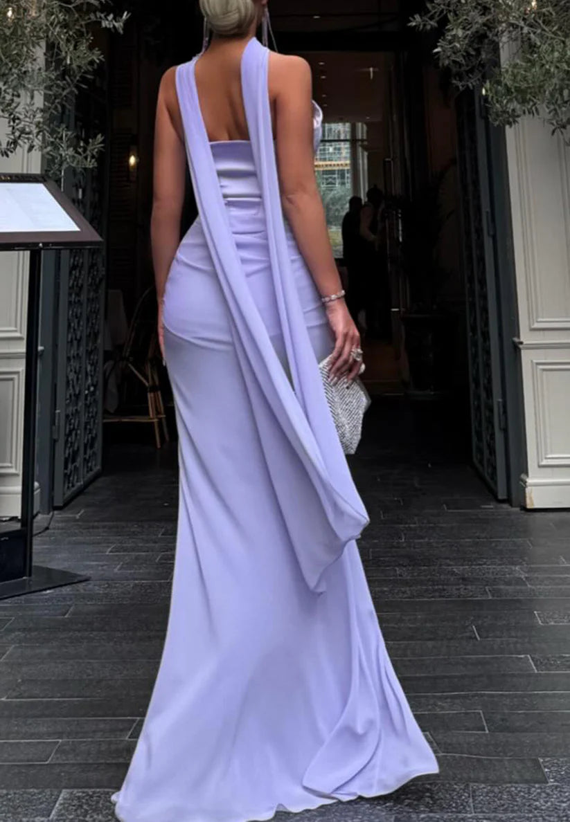 V-Neck Strapless Sleek Prom Dress Mermaid Lilac Evening Dress Simple gentle beautiful and unique design