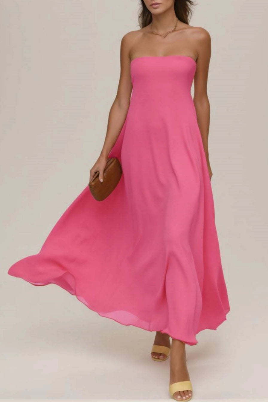 Casual Swing Party Dress Pink Spaghetti Strap Maxi Dress Simple beautiful generous and full of charm