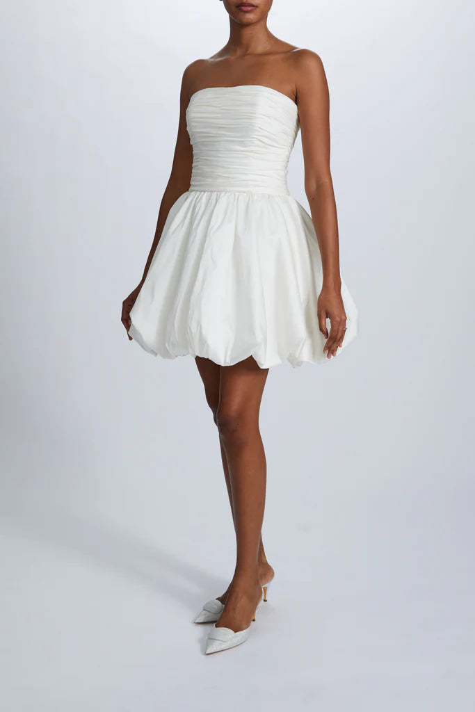 Taffeta ruched dropped waist mini dress with gathered ballon skirt Simple atmo spheric beautiful and unique desig