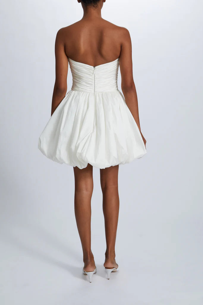 Taffeta ruched dropped waist mini dress with gathered ballon skirt Simple atmo spheric beautiful and unique desig