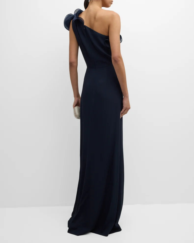 One-Shoulder Ruffle Column Gown Beautiful and charming simple and unique design
