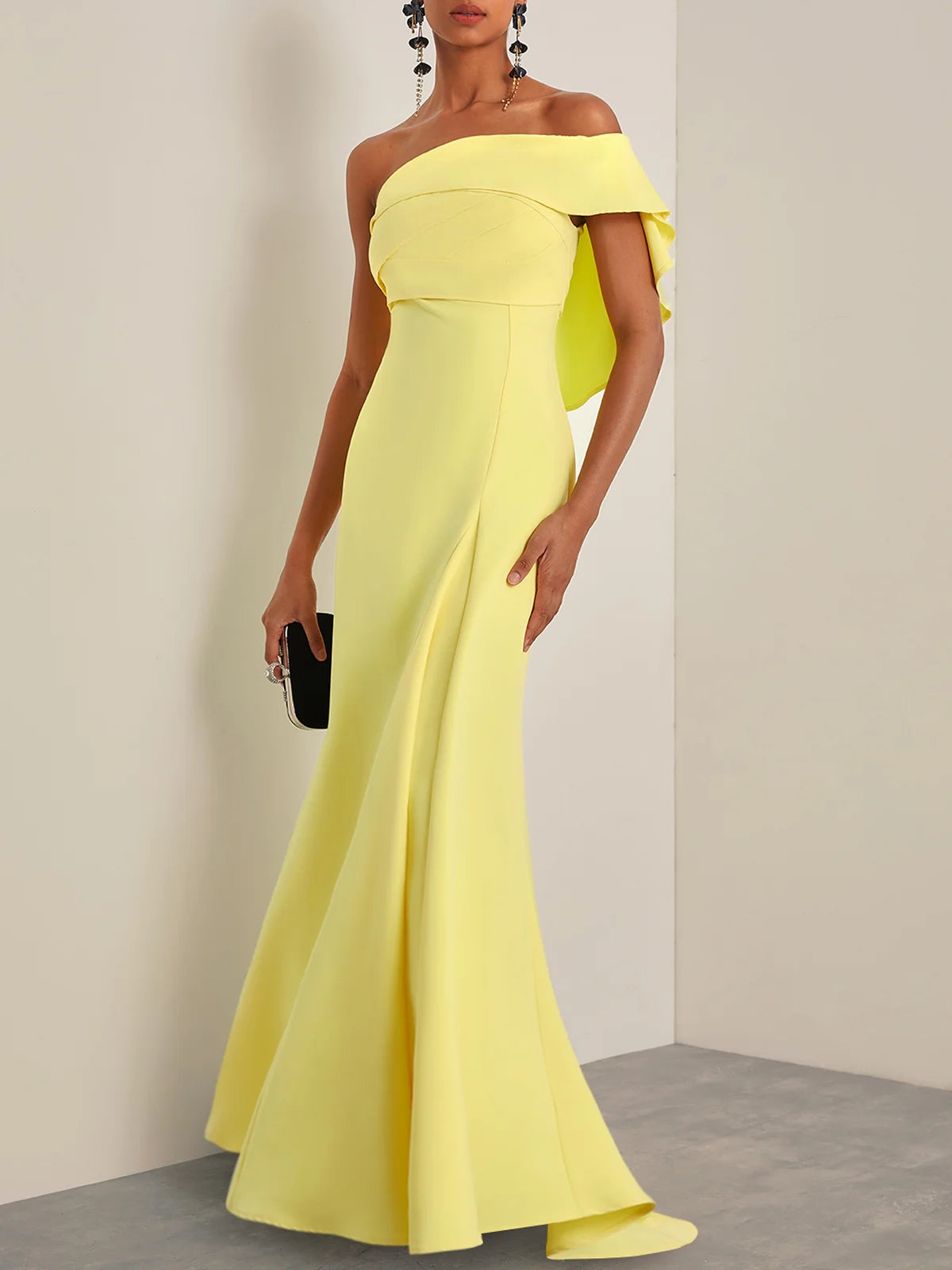 Simple beautiful generous and full of charm Yellow Ruched One Shoulder A-Line Gown