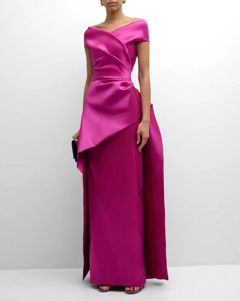 Pleated Off-Shoulder Peplum Gown Beautiful and charming simple and unique design