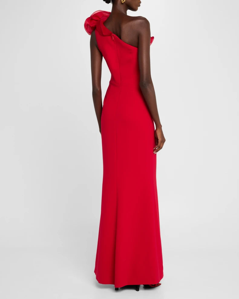 One-Shoulder Ruffle Crepe Gown Charming and unique design Beautiful generous simple