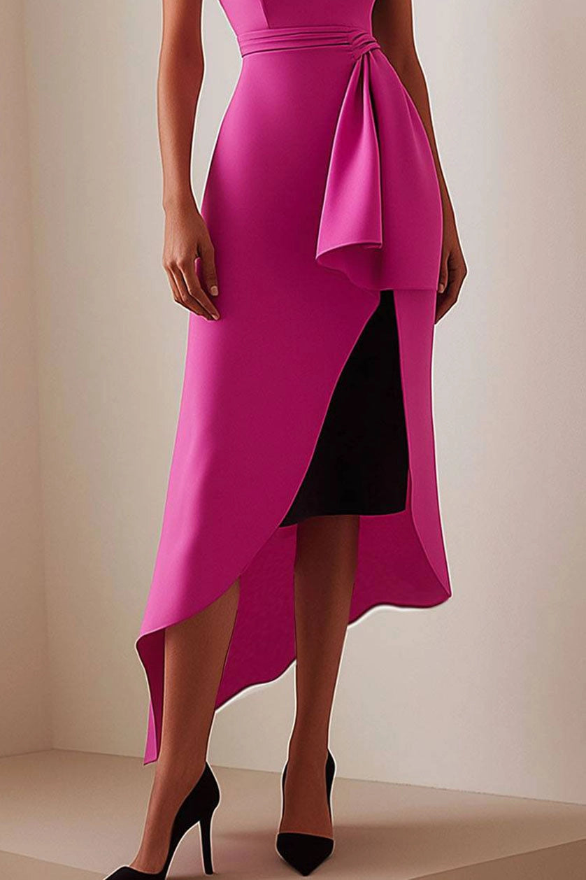 Simple beautiful generous and full of charm Prom Dress Daily Work Asymmetrical Dress Color-Block Sleeveless Low Waist Midi Dress