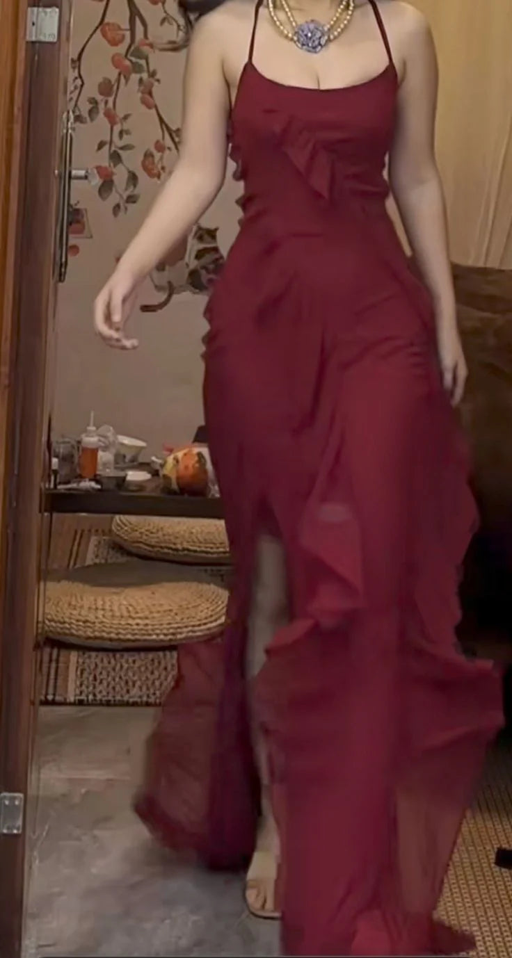 Spaghetti Straps Chiffon Long Prom Dress Formal Evening Dress