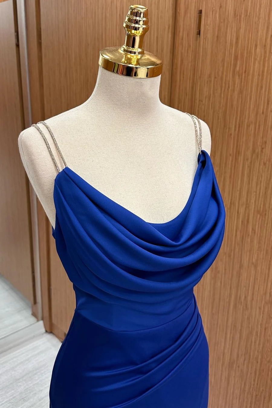 Royal Blue Cowl Neck Sheath Maxi Dress with Slit