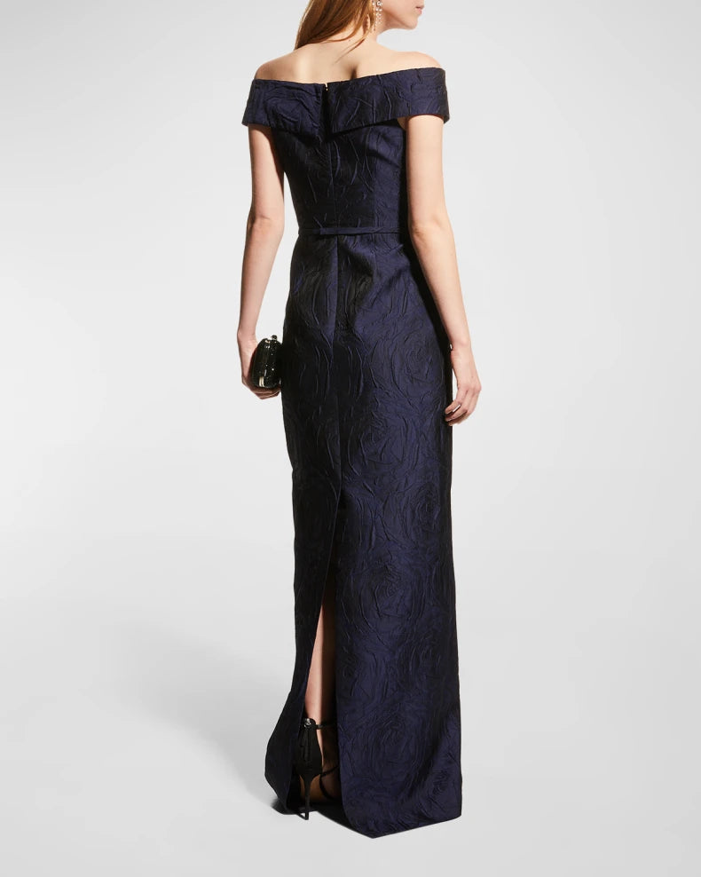 Off-Shoulder Jacquard Column Gown Beautiful and charming simple and unique design