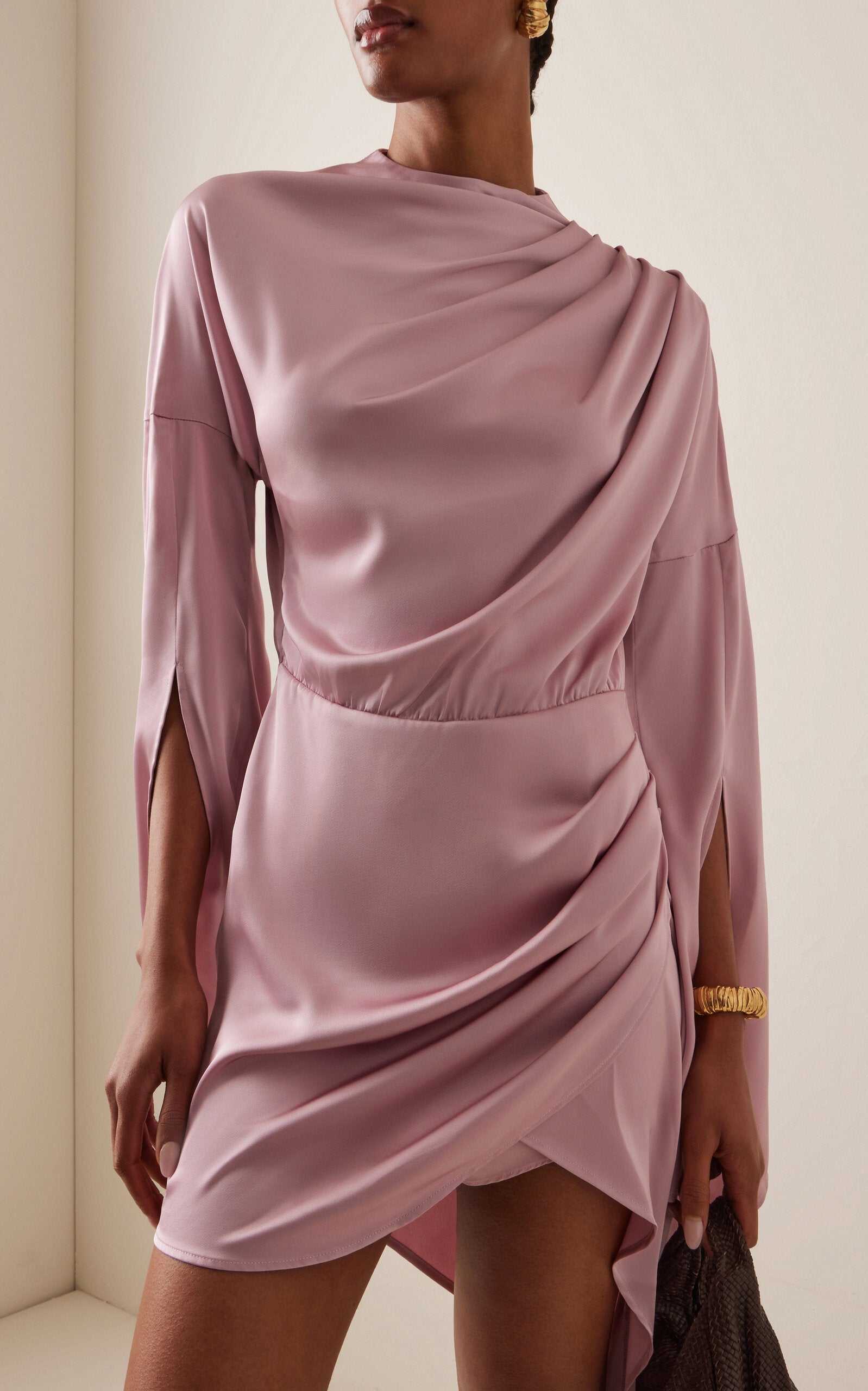 Kari Ruched Satin Mini Dress Simple gentle beautiful and grand