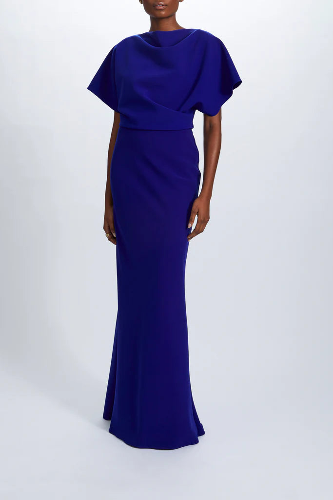 Italian stretch crepe relaxed drape gown Shown Cobalt Simple atmo spheric beautiful and unique desig