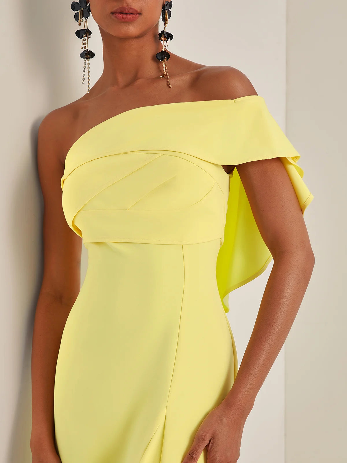 Simple beautiful generous and full of charm Yellow Ruched One Shoulder A-Line Gown
