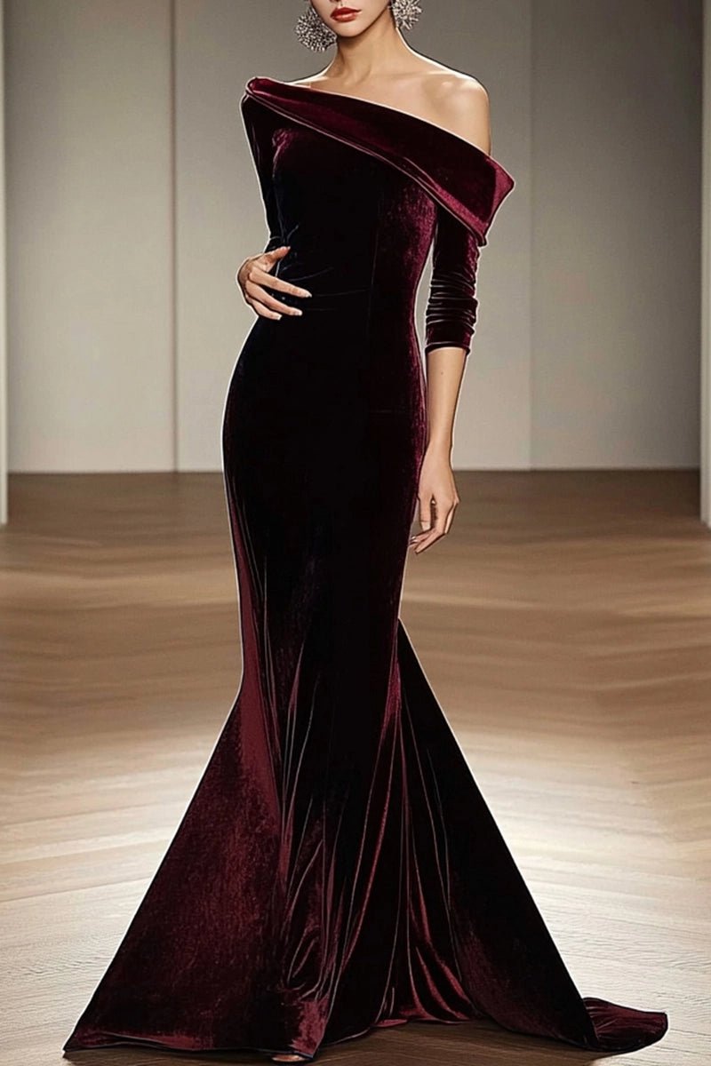 Formal Velvet Dress Red Mermaid Maxi Dress