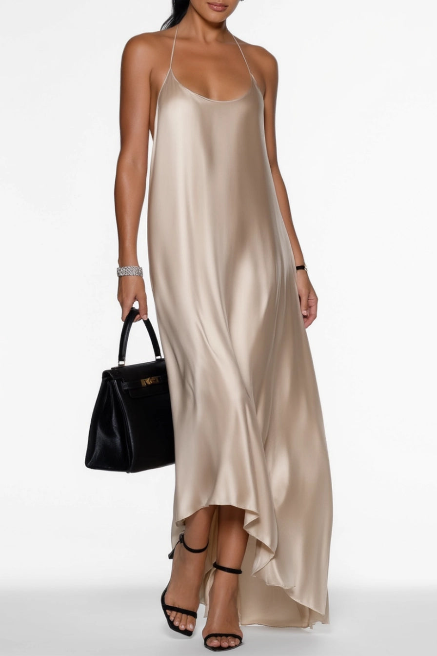 Holiday Party Dress Satin Spaghetti Strap Puff Plus High Low Maxi Dress Simple beautiful generous and full of charm
