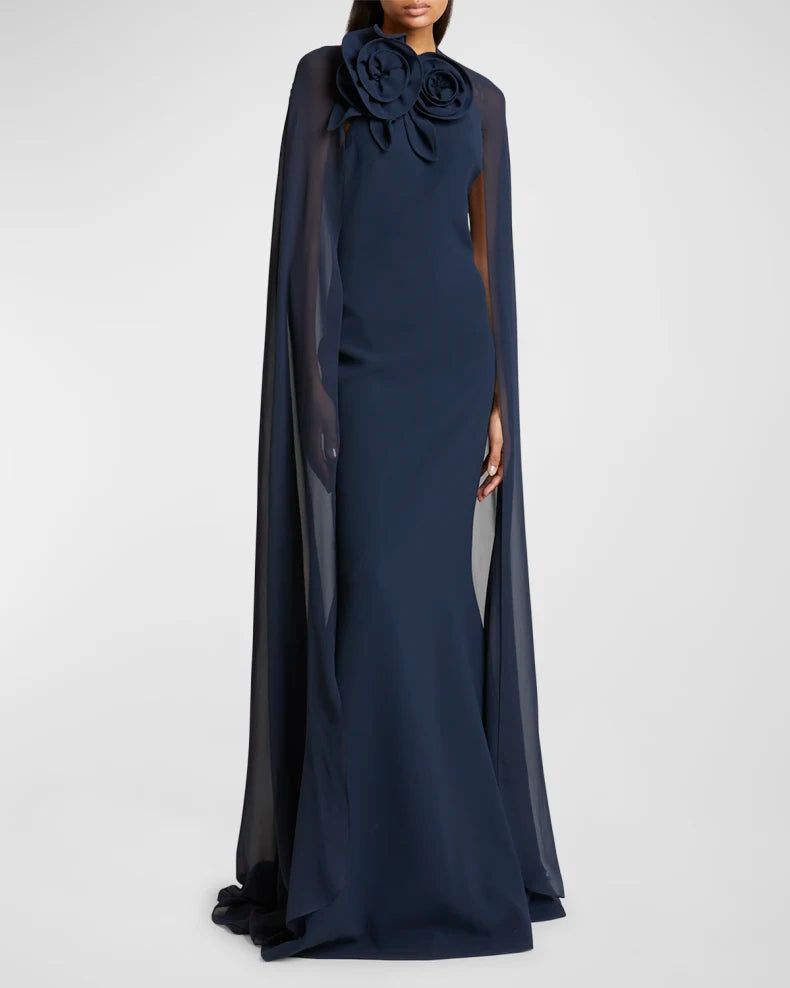 Flower-Neck Cape Trumpet Gown Beautiful and charming simple and unique design