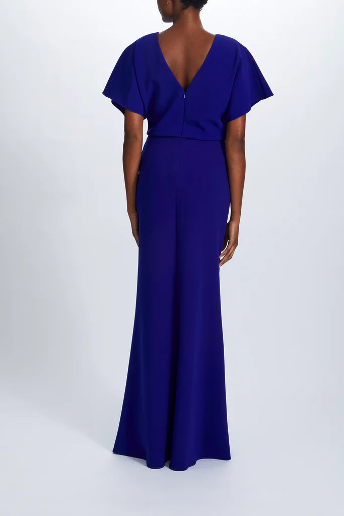 Italian stretch crepe relaxed drape gown Shown Cobalt Simple atmo spheric beautiful and unique desig