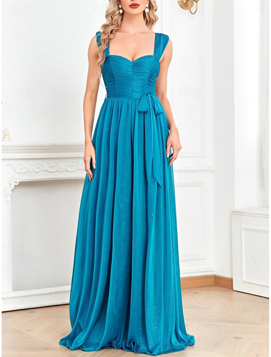 Dresses Party Dress Wedding Wedding Guest Floor Length Short Sleeve Square Neck Polyester with Glitter