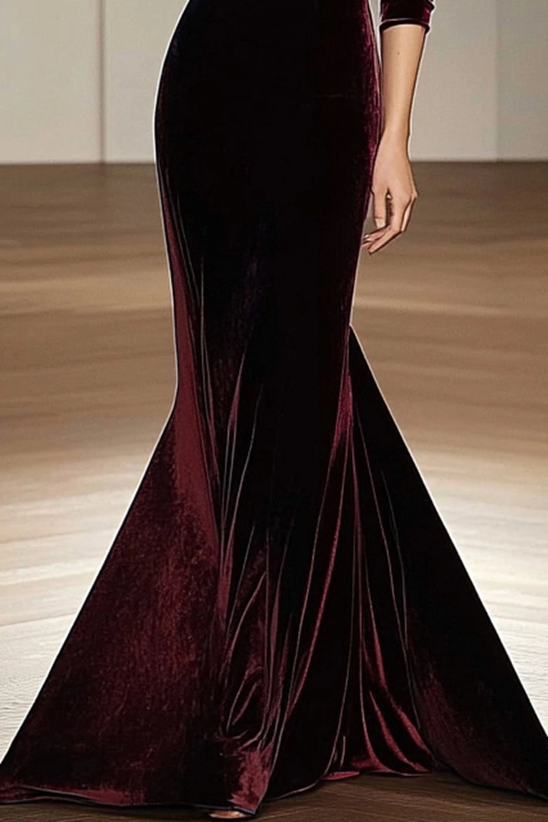 Formal Velvet Dress Red Mermaid Maxi Dress