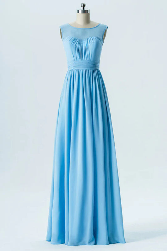 Blue Chiffon Sweetheart Backless Bridesmaid Dress