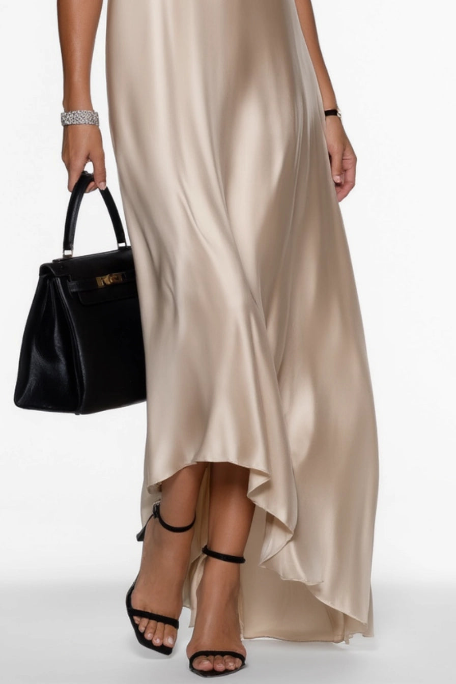 Holiday Party Dress Satin Spaghetti Strap Puff Plus High Low Maxi Dress Simple beautiful generous and full of charm