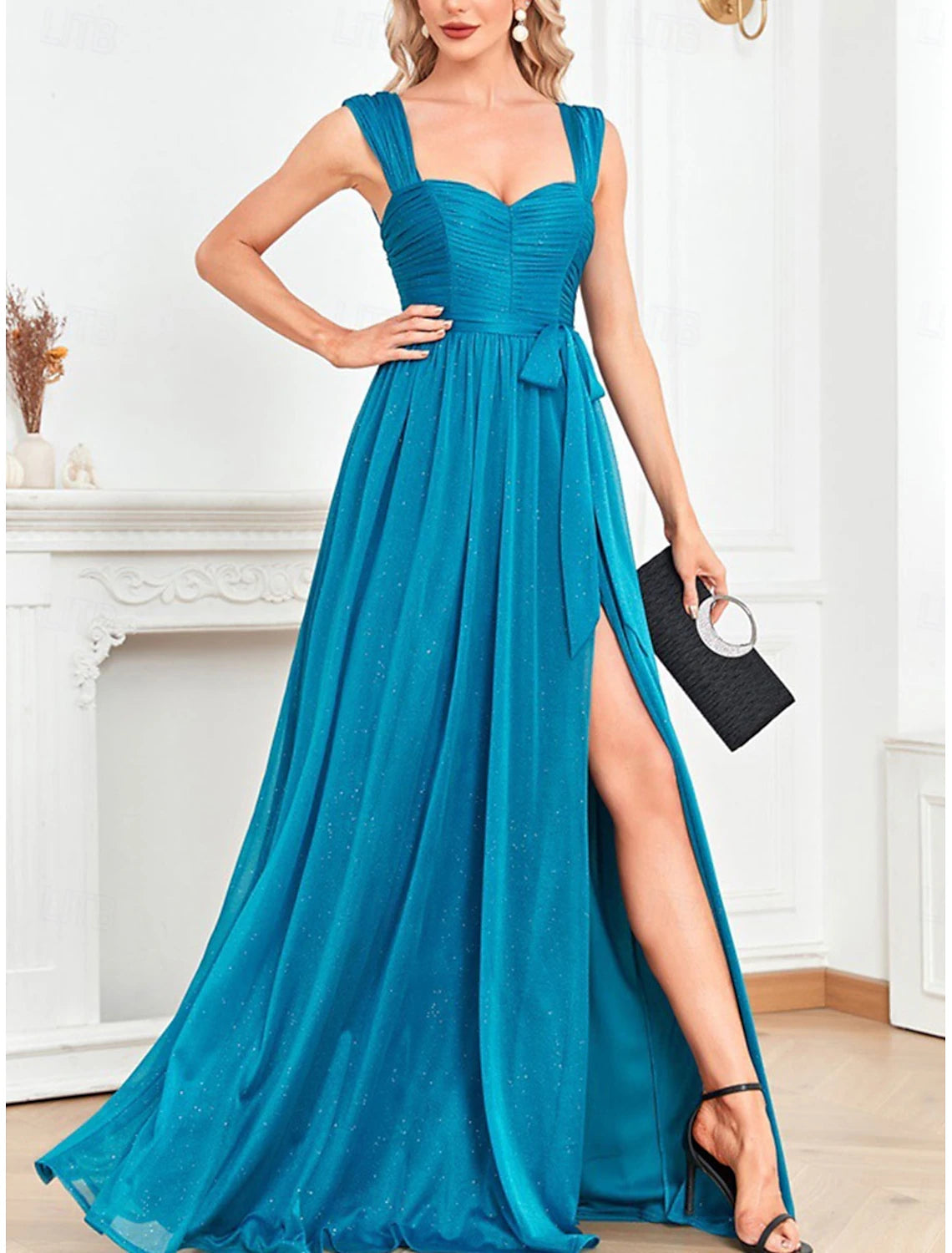 Dresses Party Dress Wedding Wedding Guest Floor Length Short Sleeve Square Neck Polyester with Glitter