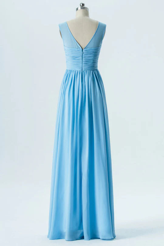 Blue Chiffon Sweetheart Backless Bridesmaid Dress
