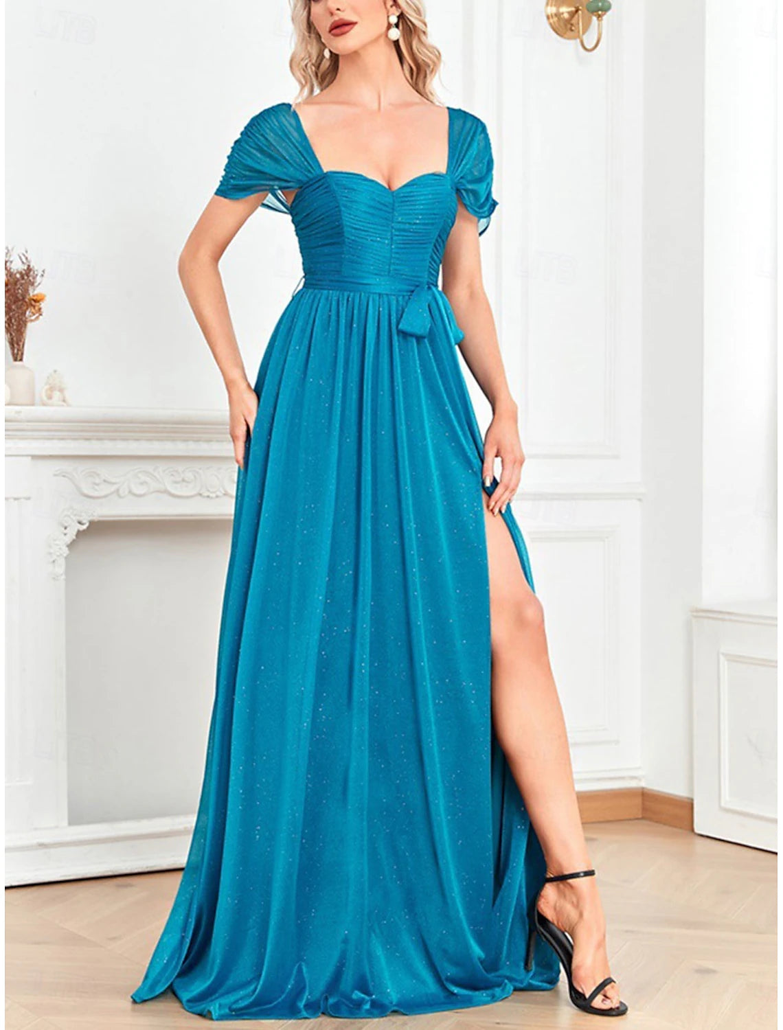 Dresses Party Dress Wedding Wedding Guest Floor Length Short Sleeve Square Neck Polyester with Glitter