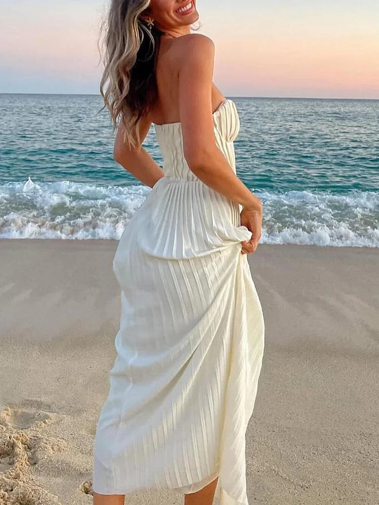 Elegant Pleated Strapless Maxi Dress Simple atmospheric beautiful and unique desi