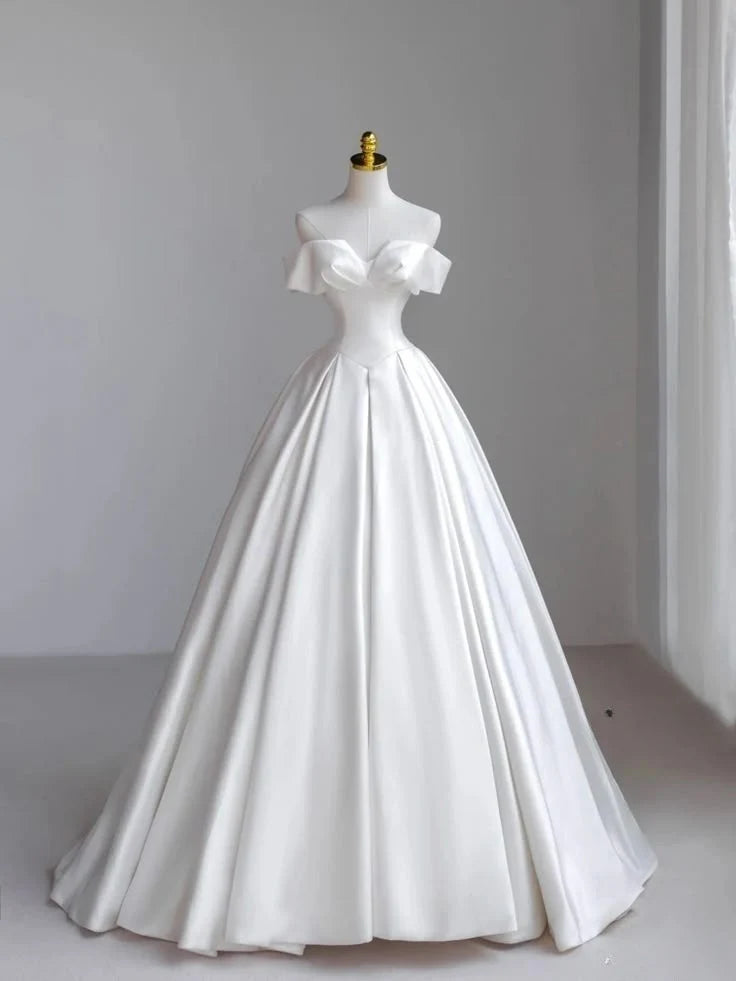 A Line Off Shoulder White Long Bridal Gown Wedding Dress