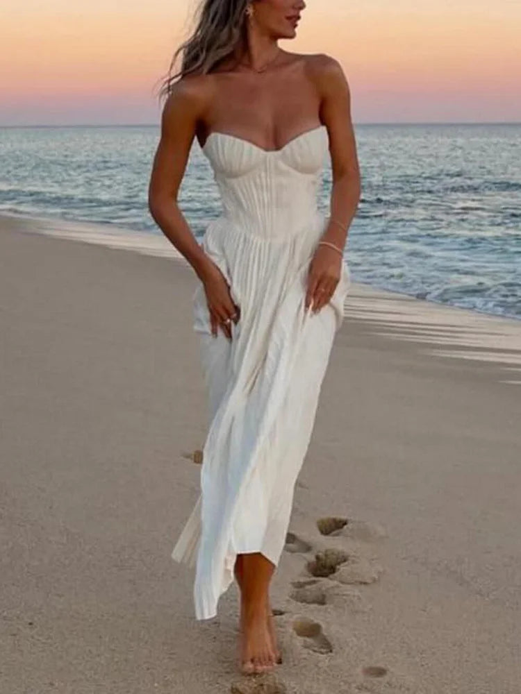 Elegant Pleated Strapless Maxi Dress Simple atmospheric beautiful and unique desi