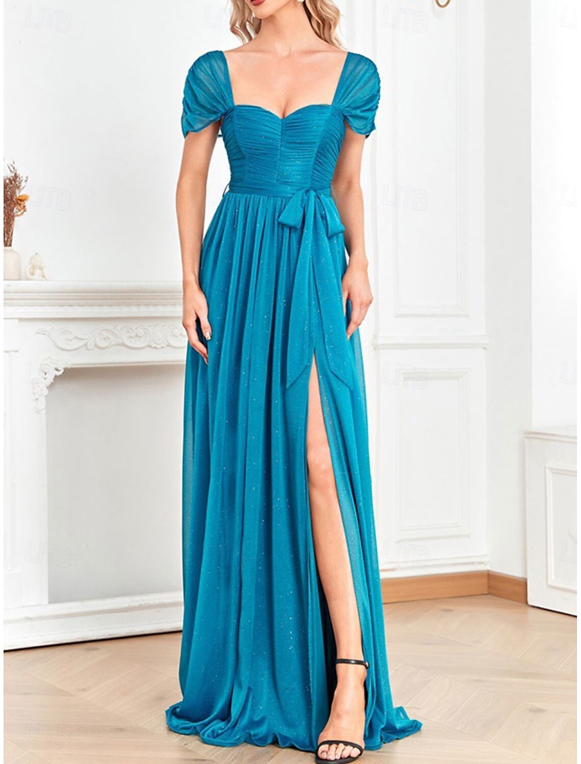 Dresses Party Dress Wedding Wedding Guest Floor Length Short Sleeve Square Neck Polyester with Glitter